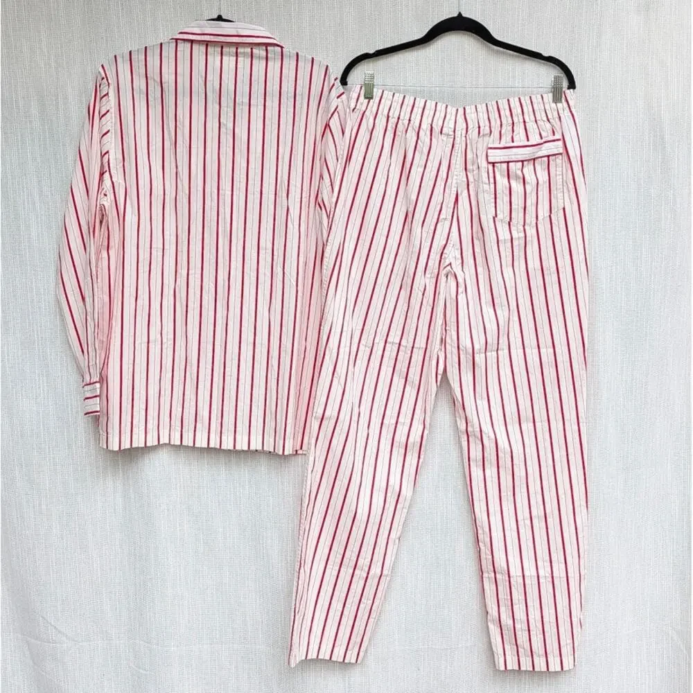 MENS Medium J. Crew Red and White Striped Cotton Pajama Set